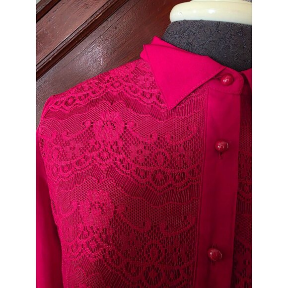Valerie Stevens Womens Red Lace Button-Down Blouse S - Picture 2 of 7